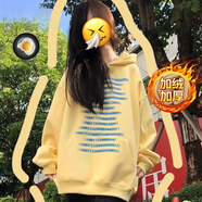 俞兆林超火連帽oversize衛(wèi)衣女個性寬松百搭秋季新款印花慵懶風長袖上衣 黃色加絨加厚 S