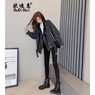 歐迪惠小香風(fēng)短外套女裝秋季2025新款工裝外套女短款小個(gè)子夾克寬松上衣 黑色 常規(guī) M