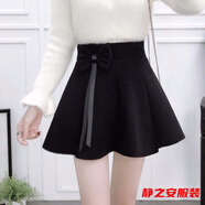 瑪菲萱秋冬新款韓版百搭學(xué)生呢子裙蓬蓬裙半身裙子高腰毛呢短裙女 蝴蝶結 黑色(單裙) S 160