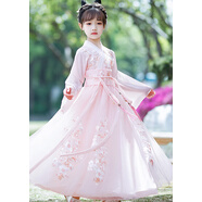 布戀貓秋季女孩漢服全套秋款季新款3-12歲中大兒童中國(guó)風(fēng)古裝超仙連衣裙 粉紅色+無披肩 110 身高105-115