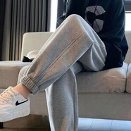 冠軍閃電美國重磅灰色運動(dòng)褲男女春秋冬季新款寬松束腳小個(gè)子顯瘦加絨休閑 灰色松緊褲腳-《春秋單褲》 男女 M 建議體重100-115斤