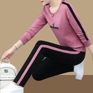 俞兆林（YUZHAOLIN）媽媽裝中年休閑運動(dòng)服套裝女棉媽媽秋裝40歲50中老年休閑兩件套 粉紅色(兩件套) M [85-95斤]