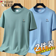 啄木鳥（TUCANO）純棉短袖T恤男夏季新款男士寬松上衣圓領(lǐng)半袖青年純色打底衫男裝 豆綠+天藍 2XL（建議130-145斤）