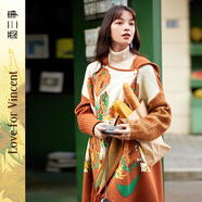 兩三事披肩斗篷外套女秋冬連帽長款藍(lán)色毛衣開衫外搭大衣梵高信使 黃棕色 F