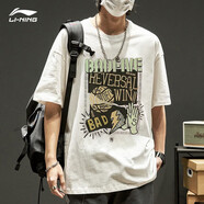 李寧短袖t恤男士秋冬純棉半袖白色寬松體恤青少年印花圓領(lǐng)運動(dòng)上衣女 標準白-反伍籃球 L /175