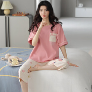 甜桔子女士睡衣女夏季短袖純棉七分褲寬松家居服女短褲可外穿學(xué)生睡衣 MJF7074【100%棉七分褲套裝】 2XL /身高173-180 體重140-160