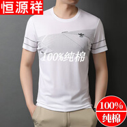 恒源祥純棉短袖t恤男夏季圓領(lǐng)條紋上衣時(shí)尚繡標體恤冰感半袖衣服冰絲 白色 M