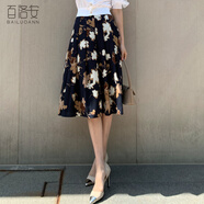 百洛安時(shí)尚印花半身裙女夏季新款高腰顯瘦a字裙百搭中長(zhǎng)裙百褶裙 圖片色 S
