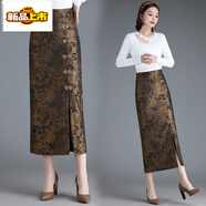 初徑洋氣復古提花包臀裙半身裙2025秋冬款開(kāi)叉中長(cháng)款旗袍裙時(shí)尚一步裙 黃色--裙長(cháng)80公分 后面松緊腰 L 101-110斤