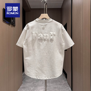 羅蒙（ROMON）2025夏季新款潮流時(shí)尚百搭男士字母圓領(lǐng)短袖T恤純色寬松燕尾半袖 白色 3XL 170-190斤