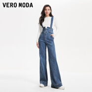 VEROMODA牛仔褲春季高腰修身顯瘦可拆背帶前拉鏈喇叭褲324164002 J3B牛仔藍(lán)色-追單 L