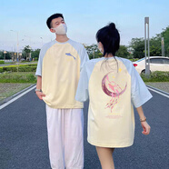 MDlila《兩件裝》情侶裝夏季衣服短袖t恤套裝一男一女休閑寬松班服定制 男杏藍+女杏藍-插肩袖 2XL 男+女XL