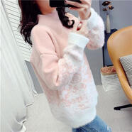 閑莎紅毛衣女款2025新款春秋冬2024新款雪花圣誕套頭毛衣女寬松加厚慵 粉色 S