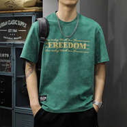 古先森夏季新款高端印花圓領(lǐng)短袖T恤男重磅純棉半袖復(fù)古云染體恤上衣潮 原野綠 L 【120-140斤】