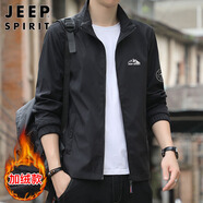 JEEP SPIRIT吉普外套男潮流秋冬季夾克男士立領(lǐng)修身衣服 黑色加絨 XL