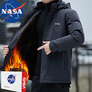 NASA BASE春秋連帽夾克男棒球服秋冬季休閑外套男生加絨加厚工裝衣服男裝 2513深灰色 加絨 M
