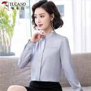 啄木鳥(niǎo)雪紡襯衫女長(cháng)袖春秋2025新款韓版修身顯瘦立領(lǐng)上衣百搭打底白襯衣 灰色 L (建議105-120斤)