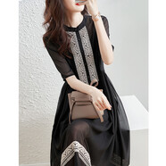 德瑪納【十字刺繡】夏季通勤簡(jiǎn)約雪紡縐寬松A型連衣裙女