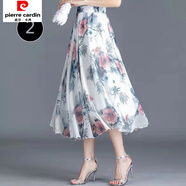 皮爾卡丹2025新款雪紡大擺裙印花中長(cháng)裙高腰顯瘦半身裙時(shí)尚百搭仙女裙松緊 粉紅色2#短款 63CM左右 均碼