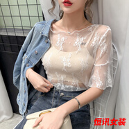 美梵朗透視蕾絲打底衫女短袖t恤女款薄紗內(nèi)搭紗衣仙氣鏤空網(wǎng)紗上衣 白色-可外穿女打底衫 XL -可外穿女打底衫