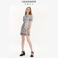 LULUALWAYS夏季新款【絲竹美人】印花改良版收腰旗袍式連衣裙 綠色 S