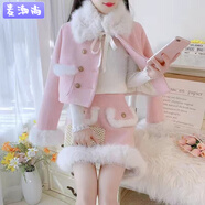 麥潮尚小香風(fēng)套裝冬季加厚小個(gè)子感富家千金短外套半身裙兩件套 粉色套裝823#優(yōu)質(zhì)面料毛領(lǐng) S建議80-95斤