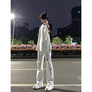 7家優(yōu)品 破洞牛仔褲男士夏秋季薄款美式高街微喇寬松直筒修身長(zhǎng)褲子男 CRB-6228白色 XL