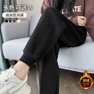 棉致加絨束腳運(yùn)動(dòng)褲子女秋冬季新款高腰寬松小個(gè)子休閑褲女士衛(wèi)褲 黑色【1459加絨高品質(zhì)】 M 95-110斤