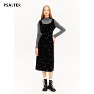 詩(shī)篇（PSALTER）專(zhuān)選高彈針織拼接假兩件星星燙銀光澤感絲絨連衣裙2024冬新款 黑色 36
