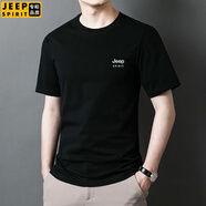 JEEP SPIRIT吉普純棉短袖T恤男夏季青年體恤衫純色圓領寬松休閑百搭簡約上衣 黑色 L 105斤-120斤