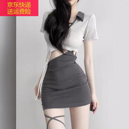 寶格妍純欲風(fēng)氣質(zhì)高級設計感綁帶連衣裙小眾小心機別致辣妹包臀短裙子潮 杏色拼灰色 S 70-90斤