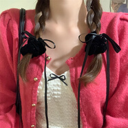 伊莉洛秋冬絲帶蝴蝶結絲絨發(fā)圈女新年紅色發(fā)繩頭繩馬尾大腸圈發(fā)飾頭飾 絲絨黑色飄帶發(fā)圈【2個(gè)】