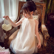 安妮優(yōu)兒女童連衣裙夏季2025新款洋氣兒童網(wǎng)紗吊帶裙小女孩網(wǎng)紅掛脖公主裙 杏色 130