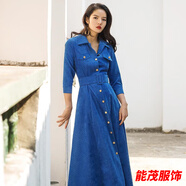 萱眸港式秋冬新款威婭紀(jì)連衣裙優(yōu)雅時(shí)尚氣質(zhì)燈芯絨復(fù)古拖地大擺長裙子 藍(lán)色-禮服晚宴服 M -禮服晚宴服