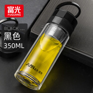 富光健牌雙層玻璃杯防燙茶杯男士商務(wù)車載提環(huán)水杯 黑色 350ml