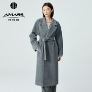 阿瑪施（AMASS）女裝雙排扣廓形質(zhì)感羊毛中長(cháng)款毛呢大衣外套女（附腰帶）5400861 靜奢灰 XS (1)