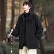 Foss Phil戶(hù)外沖鋒三合一夾克男士春秋季衣服休閑男冬款連帽工裝外套 CM-1818黑色三合一 6XL 【推薦190-210斤】