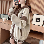 南啵丸純棉休閑衛衣開(kāi)衫女士春秋冬季新爆薄厚款加絨連帽外套學(xué)生棒球服 杏色無(wú)絨高端重磅美式復古工裝褲女搭配的上衣vint M 推薦80110斤