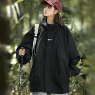 QGF美式?jīng)_鋒上衣女春季新款山系休閑刺繡工裝寬松百搭潮流夾克外套女 XZ214-7-JK745黑色 XL