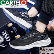 卡帝樂鱷魚（CARTELO）男鞋春秋雙層網(wǎng)面運(yùn)動(dòng)鞋男款青少年學(xué)生46減震47特大碼48碼50跑鞋 黑色 48