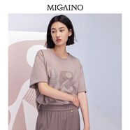 曼婭奴（MIGAINO）女裝2025年早秋款設(shè)計感重工亮片落肩T恤MO32RA014 咖啡 150/76A/XS