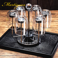 MARTIGUES 北歐家用玻璃杯雙層隔熱可愛(ài)水杯泡茶杯牛奶杯創(chuàng  )意咖啡杯子 375ml雙層杯【6只裝】+旋轉杯架+杯盤(pán) 6只