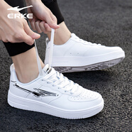 鴻星爾克板鞋男鞋秋冬季平板鞋休閑鞋子男款皮面防水男士運動(dòng)鞋增高小白鞋 1106正白/正黑 40