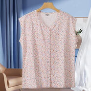 中老年背心純棉女士汗衫開(kāi)衫前開(kāi)扣老太太奶奶加肥碎花家居服睡衣 無(wú)袖 開(kāi)衫 蘑菇紅 3XL 130-150斤