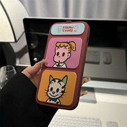 米弗希 翻蓋支架殼適用蘋(píng)果16promax手機殼16新款iphone15pro創(chuàng  )意可愛(ài)14硅膠卡通13輕奢保護套情侶款 翻蓋支架殼【酒紅色-方塊原田治女孩】 iPhone 16 Pro Max