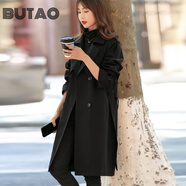 BUTAO短款風(fēng)衣外套女2026春秋新款小個(gè)子韓版時(shí)尚顯瘦寬松大衣 黑色 M 【101-110斤】