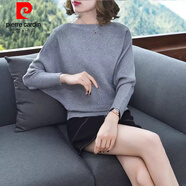 皮爾卡丹（pierre cardin）春秋新款韓版大碼寬松顯瘦一字領(lǐng)蝙蝠袖毛衣女針織打底衫秋冬 灰色 M