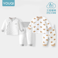 優(yōu)奇嬰兒衣服秋冬套裝寶寶保暖夾棉內(nèi)衣高腰護(hù)肚男女兒童2件套秋冬裝 2套【淺灰+萌小熊】 80cm