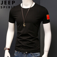 JEEP SPIRIT中國特種服裝t恤男衣服短袖半袖軍迷迷彩修身愛國夏季圓領(lǐng)刺繡 601黑(單旗) XL (115-125斤)