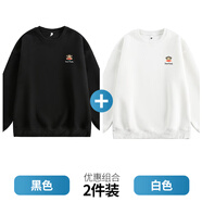 大嘴猴（paul frank）寬松圓領潮流衛(wèi)衣男士春秋季新款百搭潮牌純色棉彈運動休閑上衣服 黑色+白色【兩件裝】 3XL 【建議160-180斤】